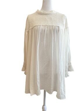 Free People Mila Babydoll Smocked Top M Oversized Boho Romantic Cottage Ivory